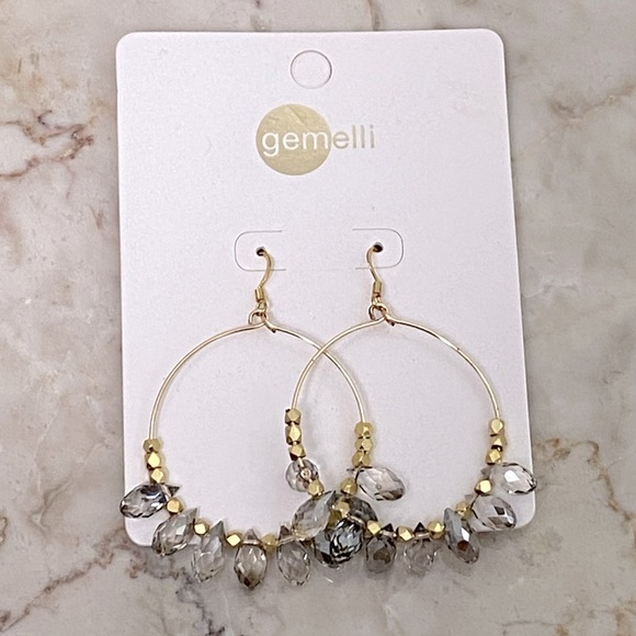 BRAND NEW Gemelli Carson Smoke Crystal Hoop Earrings - Picture 2 of 3